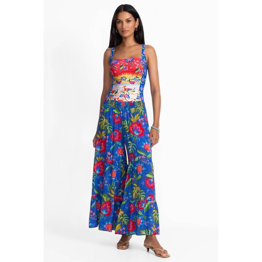 Johnny Was NWT Rumba Tiered Pants Floral Boho Rayon Blue L CSW4425-F